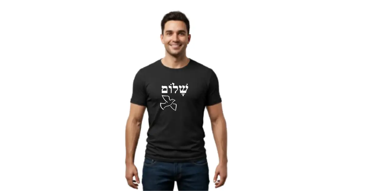 Camiseta Preta Shalom Hebraico + imagem-pomba